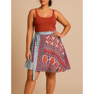 Darn Good Yarn XL Sari Silk Wrap Mini Skirt Reversible Boho Festival Print